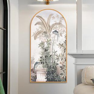 法式入户玄关饰古画复庭院芭蕉花鸟拱廊形壁画轻奢奶油装风走过道