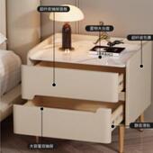 全实木床岩头户柜轻奢板储物柜卧简约现代床边柜床头柜室皮质小型