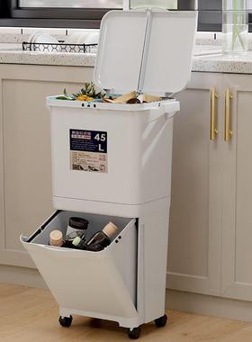 垃桶垃圾桶家用厨房大量双层可移动干加湿圾分容离大加高分UTM类