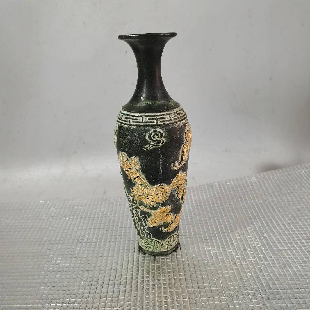 仿古古铜五福瓶摆家件居FQM卧室装古玩收藏董工饰艺品