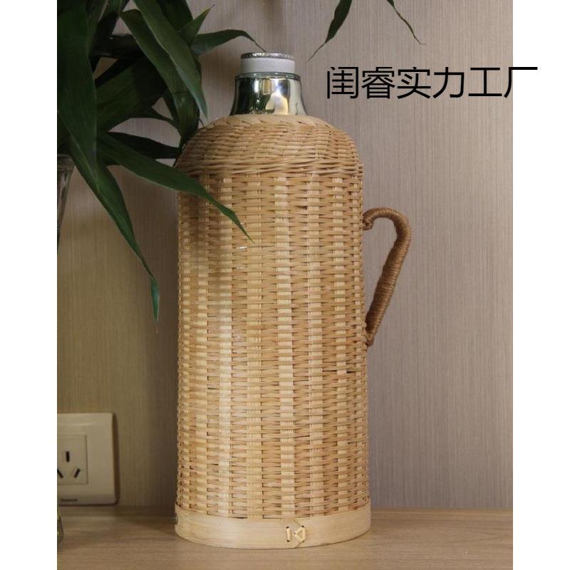 厂家直销纯工竹编藤编热水瓶暖老怀式古旧竹工用复古壶保温瓶OIF