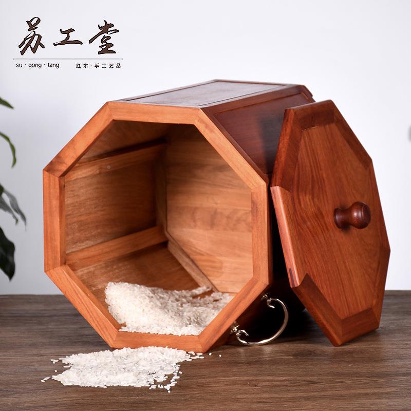 缅甸花木中素面八角米桶厂家直销大果紫檀实木物梨桶式WCT带盖木
