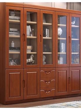 木中式实书柜实木家YVB用书全柜带玻璃门代简约办现公室柜储物一