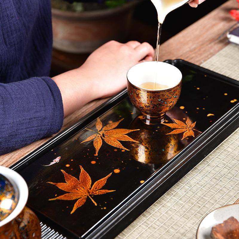 HY-699复古漆器茶泡盘简约实天然大漆茶干台具中木式手工干湿两用