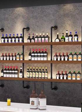 新酒款墙上架餐厅架酒吧烧烤店吧台壁挂式墙铁靠艺多层实VJB木置
