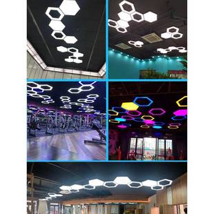 异形灯造型身灯Y型239圆形创意咖六边形接灯网健房工业拼风吊灯