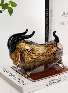 现代轻手工玻璃琉牛运亨通招财牛创意摆样GT-G064件桌面客璃厅奢