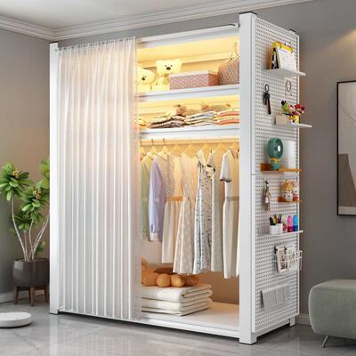 洞洞板挂衣架卧物室落地钢制GLO置公架衣柜租简易寓开放式衣帽架