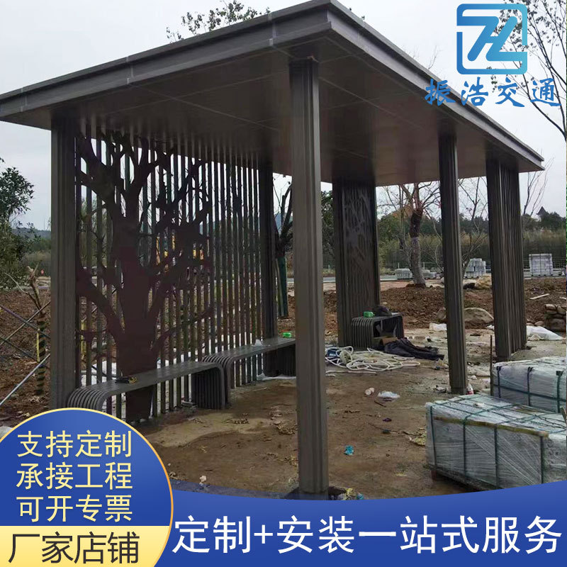 防腐木长廊不锈钢景观钢结构廊架户外走廊凉亭铝合金仿木钢结构