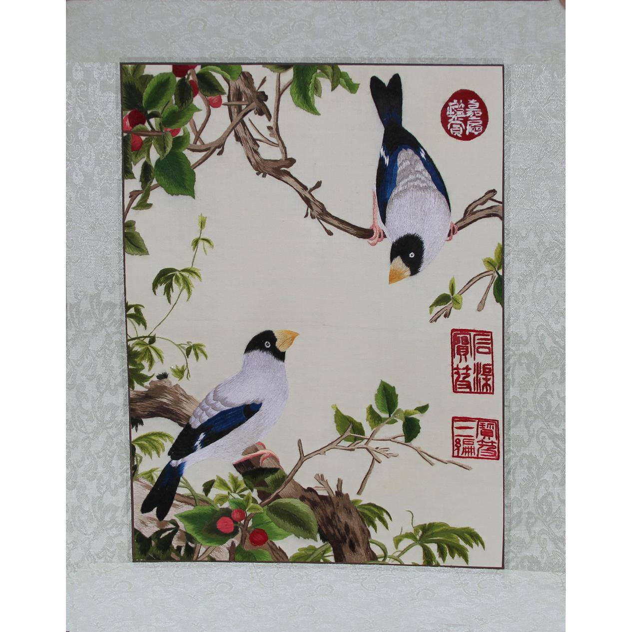 苏州BAM刺绣客厅手苏书房公室装饰画工绣软裱画郎世办宁花鸟