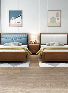 5实木床1米1./1.3软包ELN2人单双人床1.5米小户型储物儿童床大师