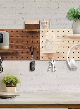 实木墙面洞板收纳放架客厅玄ESO关钥匙提存洞架卧室门旁侧报边整