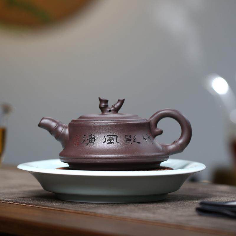 宜兴名工家陈0腐紫泥紫砂壶手韵竹泡茶壶大全容CH-060量42毫升茶