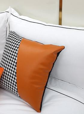 现代楼盘轻奢样ZJS板间床品家摆具展厅场套软装橙色样板配房上床