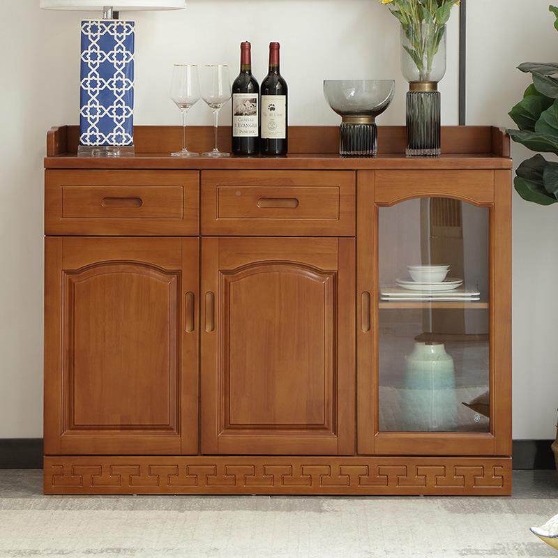 实木餐纳厅餐收边柜酒柜中式客RUS厅茶水柜玻璃门物柜厨房碗储柜