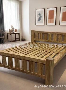 复古老榆木床全24475实木简现代民宿具双人床中式卯榫店家酒单约