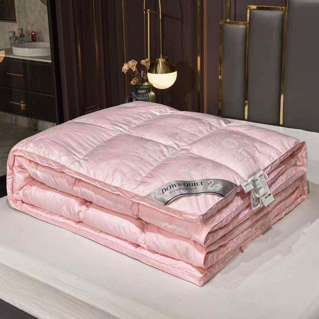 棉厂家直供贡缎双羽绒被壳被套自充绒层羽绒半成品防绒加密钻格子