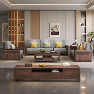 黑桃木全胡实木沙发奢轻新式转角布艺沙发现中代ZWN简约客厅实木