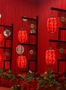 中式宫灯汉唐婚礼铁艺灯笼路引灯笼红色羊皮喜字绘画新款婚庆道具