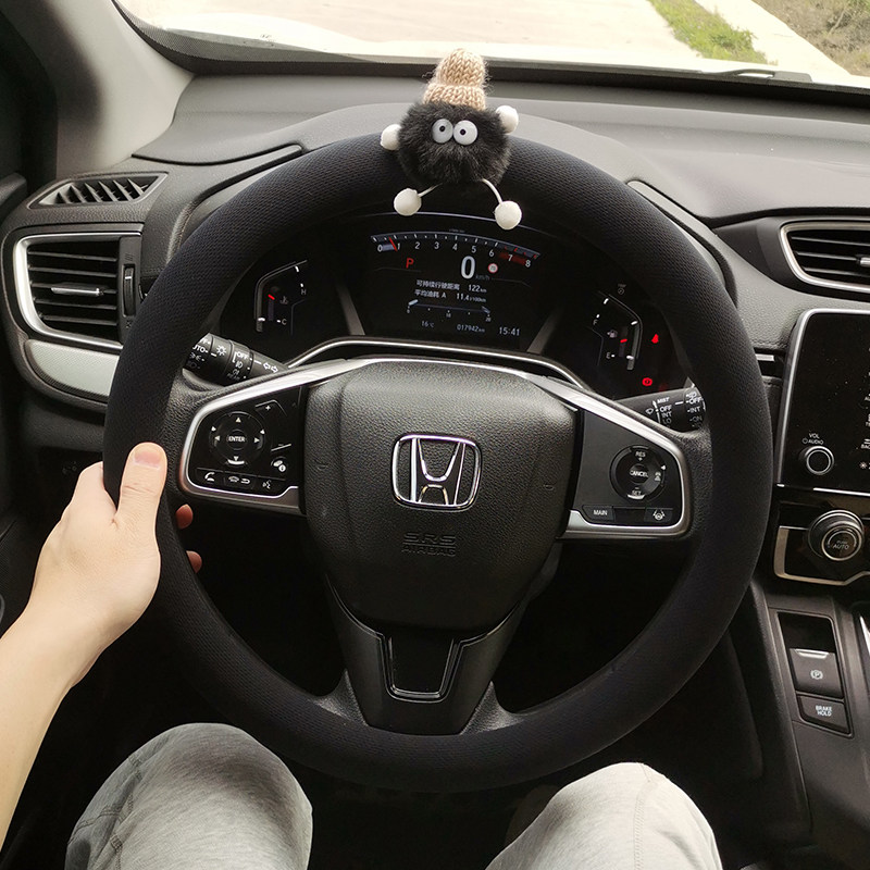 黑色汽车方向盘套夏季新款可爱小煤球车载把套防滑吸汗四季通用款