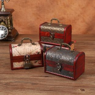 仿古密码小盒子首饰盒木盒金条收纳盒复古带锁儿童精致保险百宝箱