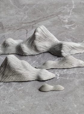 手工水泥制假山笔架家居书房苔藓微景观花盆鱼缸造景装饰摆件一组