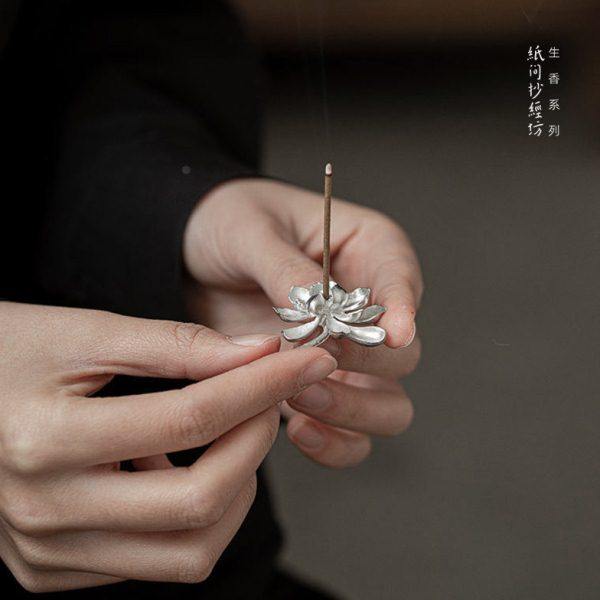 手工锡制莲花香插好运连连银色荷花香底座中式禅意迷你香炉线香立,家居饰品,香托/香盘/香座/香插,淘宝优惠券,粉丝福利购,淘宝优惠卷