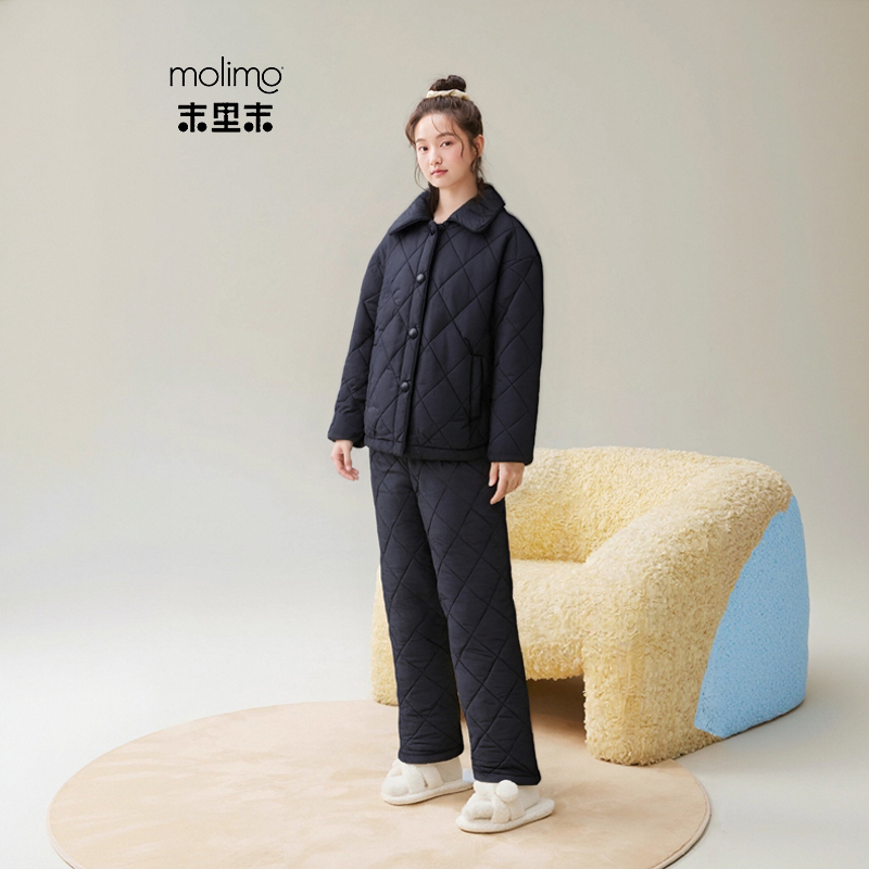 末里末高雅黑夹棉三层加厚睡衣冬