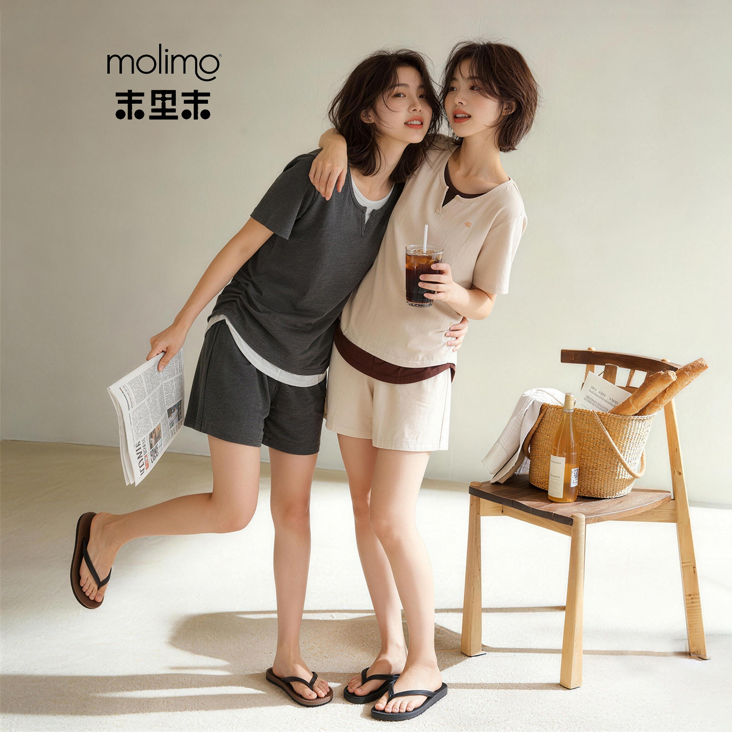 末里末纯棉夏季假两件睡衣家居服图片