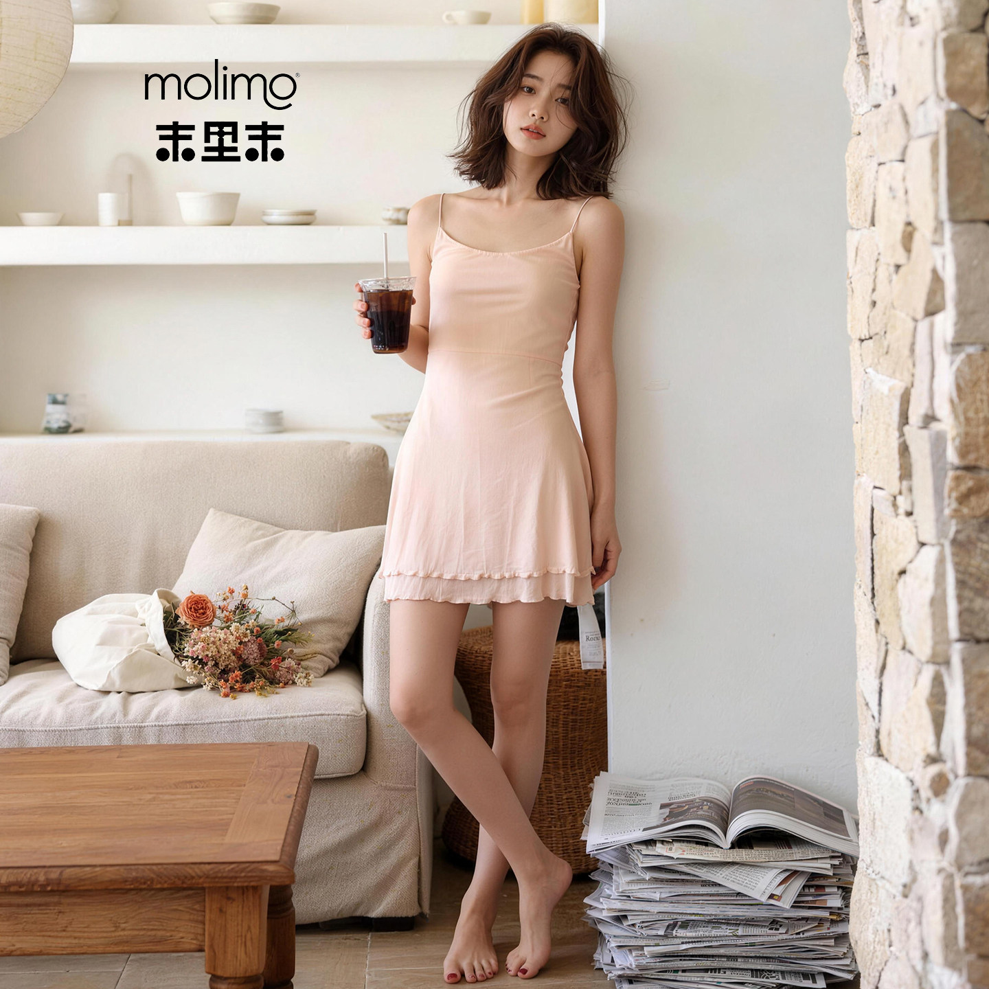 带胸垫睡裙女士睡衣莫代尔连衣裙图片