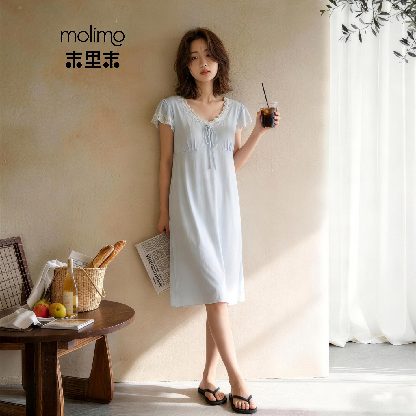末里末【带胸垫】夏季莫代尔凉感睡裙薄款蕾丝领可外穿连衣睡裙女