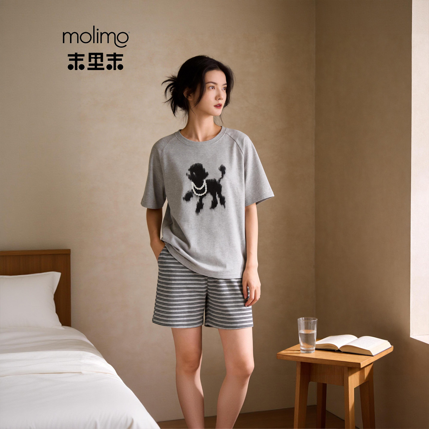 末里末【带胸垫】夏季纯棉100全棉2026短袖外穿睡衣女条纹家居