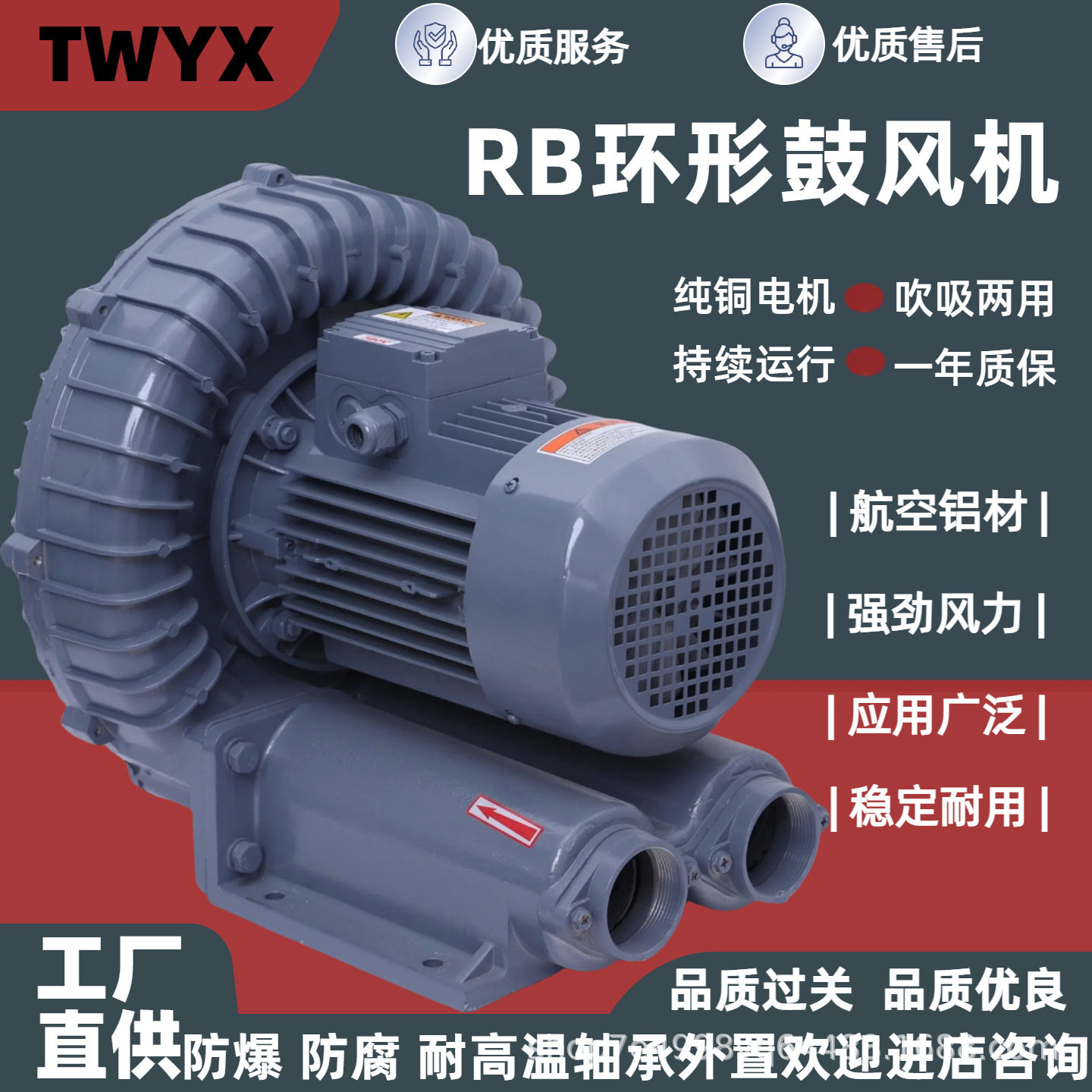 TWYX高压环形鼓风机吹吸两用污水曝气真空吸附用漩涡气泵RB-400W