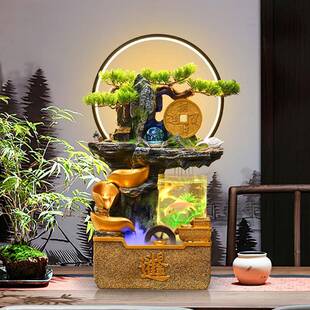 假山鱼招缸喷泉流水摆件客开厅玄关视QAZ电柜业财景观办公室落地