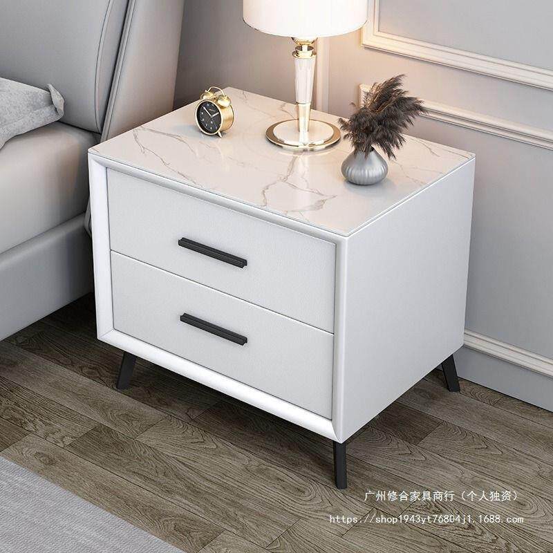 床岩头柜板全木家用约储物柜网红现代简轻FZN奢小柜子实皮革收纳