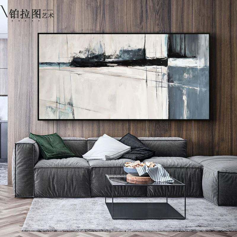 巨幅客厅饰黑白BLT-225抽象艺术横装画幅床头挂画样板间酒店办公