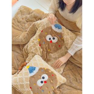 加保厚暖卡通可抱枕被子14两爱用二合一毛毯车载靠垫办公室休新午