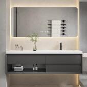 盆现代简约岩板一无缝浴室柜卫生间洗漱台木HLM洗橡体手池厂家