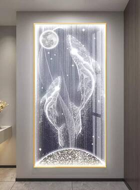 代WNX玄关装画门鲸鱼送福现led灯过道挂画正对竖饰版壁画