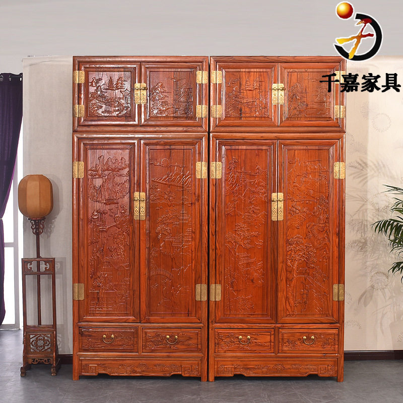实木顶箱柜 仿古衣柜 中式家具收纳柜 榆木储物柜 木质大衣柜