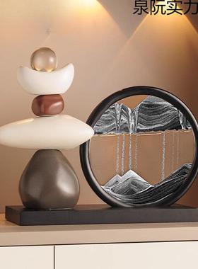 办公室旺事业泉阮实力时酒客来运转流沙画摆件厅柜电运视柜玄关高