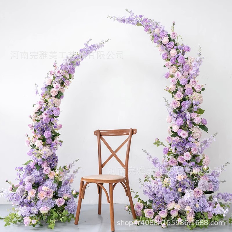 紫色牛角拱门仿真花婚礼布置套装