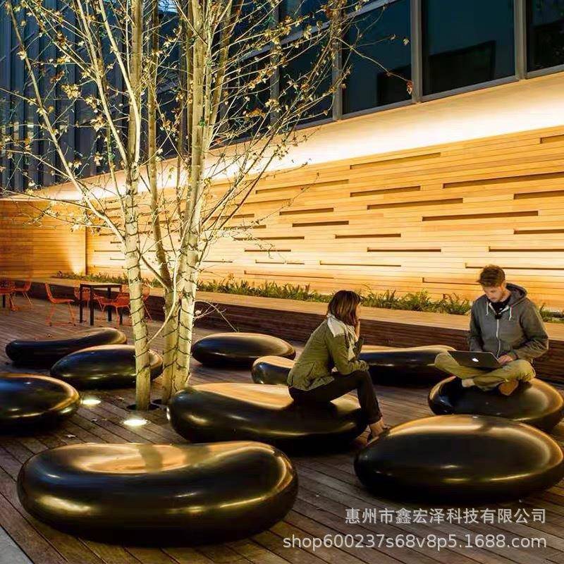 玻GY-04璃钢鹅卵石座椅广场休户息酒坐坐凳店商场公园休闲躺椅外