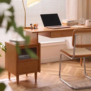 日式 极简全实樱桃木98书桌伸缩转角电原木脑小户桌型办公桌木学习