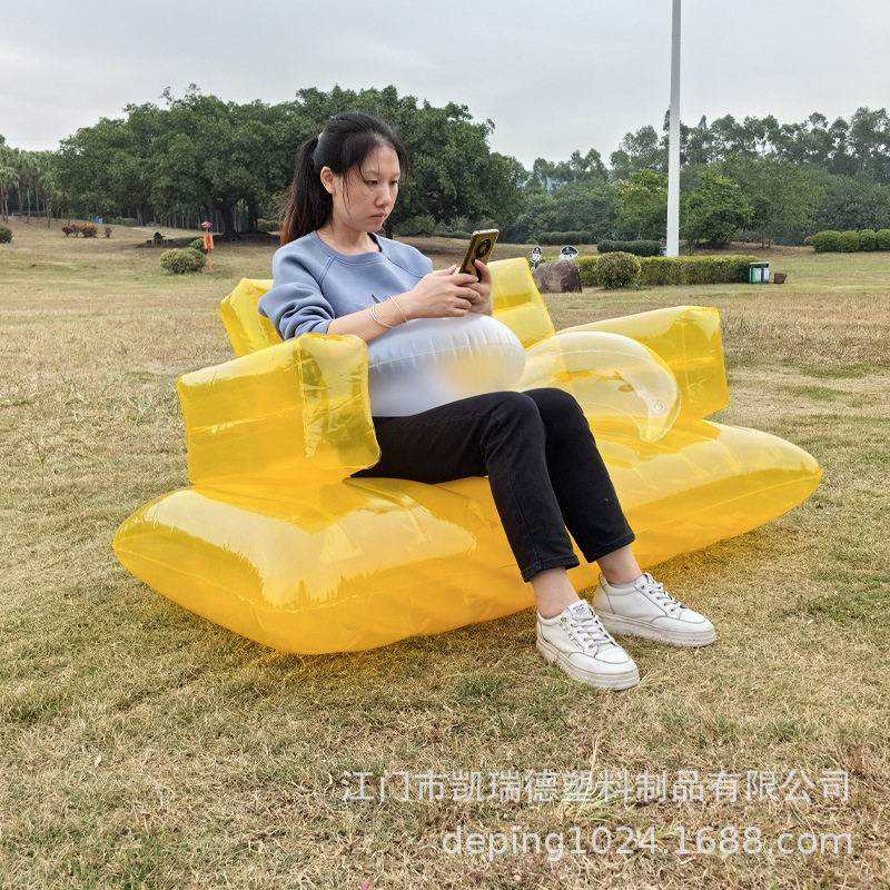 跨境现货PVC双人充气沙发透明黄色户外家用休闲创意空气懒人沙发