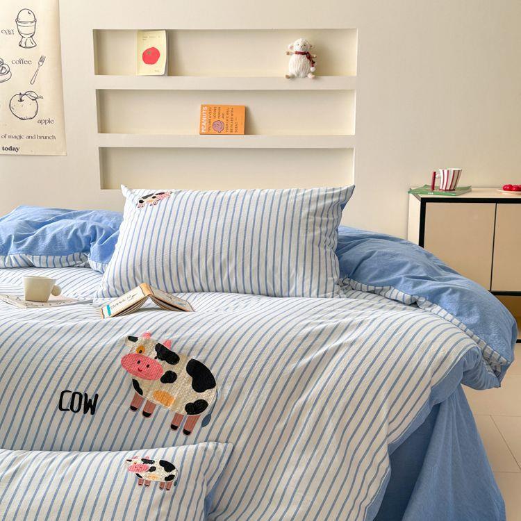 纯棉水JFT洗棉上三四宿件床套春季全棉可爱被套床品学生舍床单人