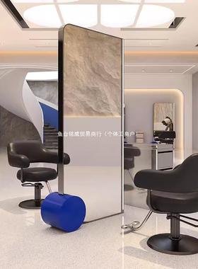 网红理13315发镜子美发店镜台时尚落发廊带用单双面专灯不锈钢地