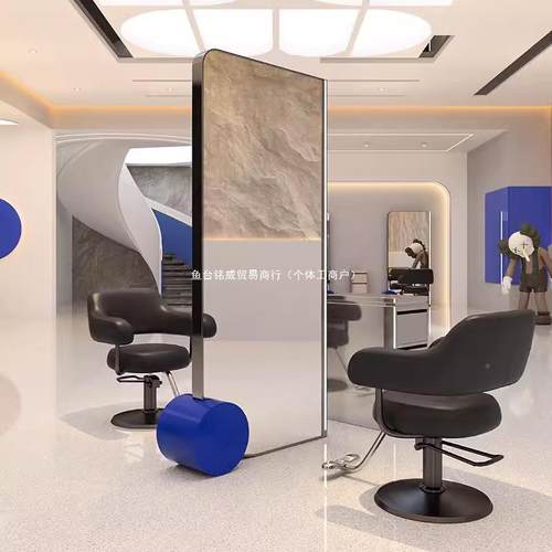 网红理13315发镜子美发店镜台时尚落发廊带用单双面专灯不锈钢地