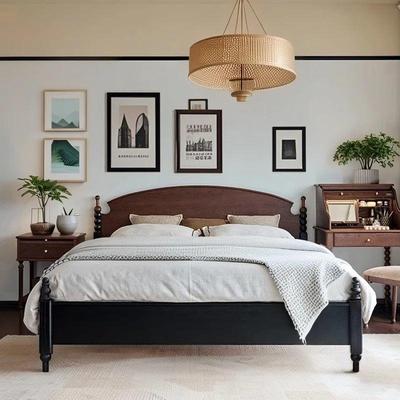 法式复古风白小耳实木主卧双人ZAQ大床中古风端大气蜡木简床高约