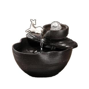 财FMR风水轮流水喷泉假山招养开鱼缸盆家居客厅送业礼装饰陶瓷摆